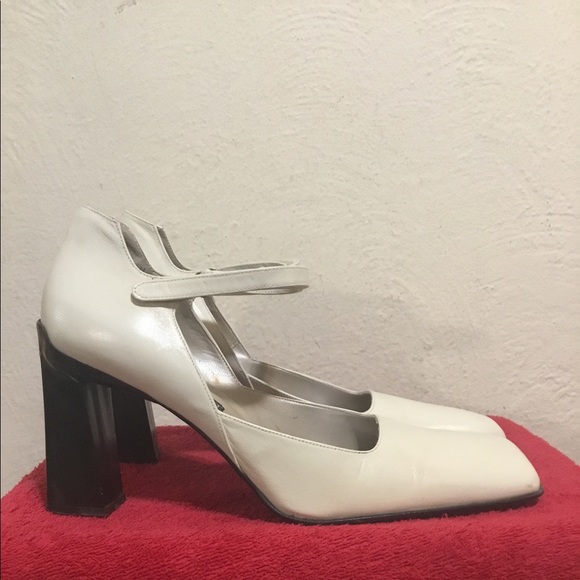 NINE WEST Cream Sz 9M Square Toe Ankle Wrap Pumps - Picture 5 of 8